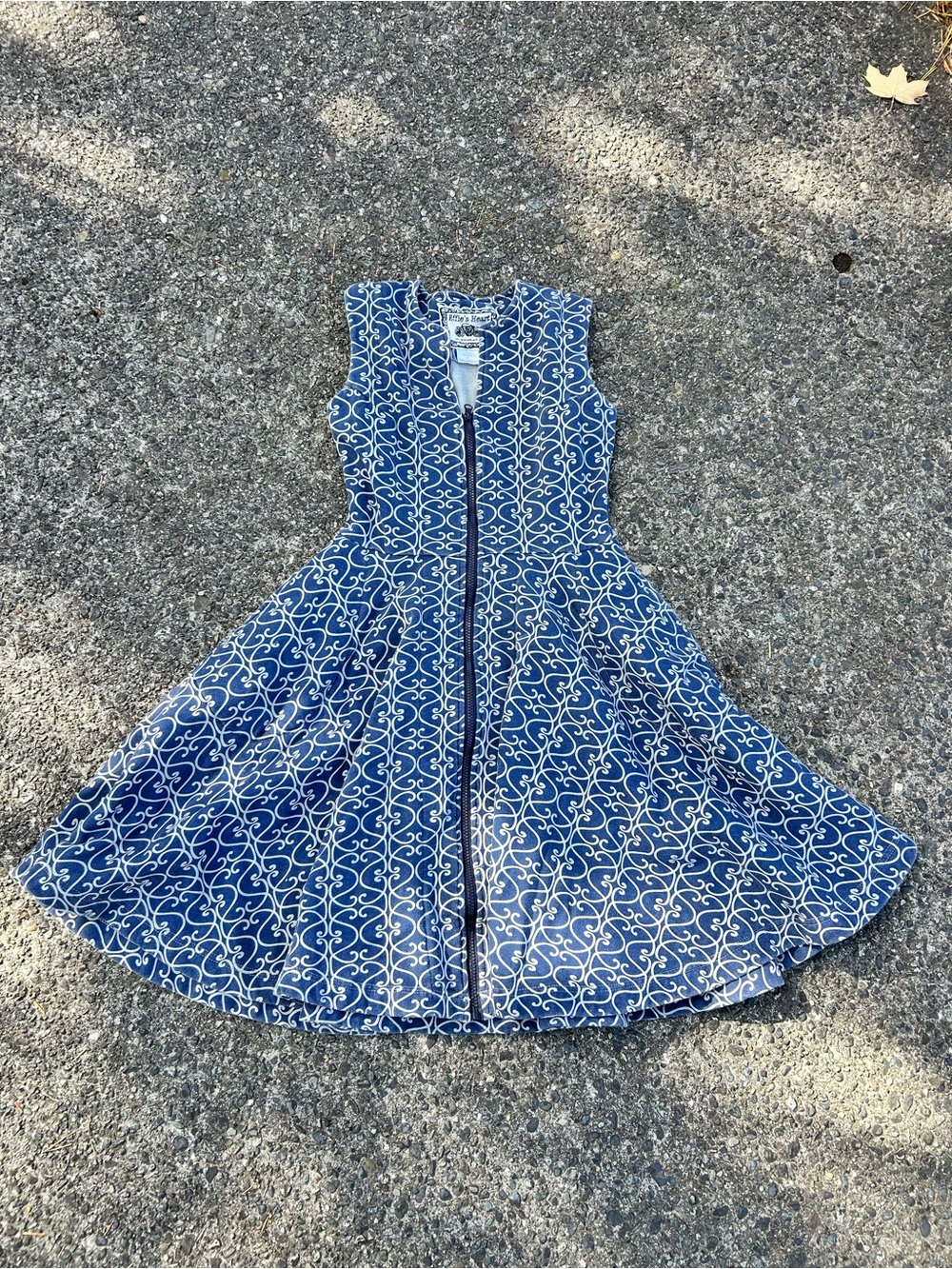 Effie's Heart Blue & White Patterned Sleeveless Jean-Style Dress Jacket